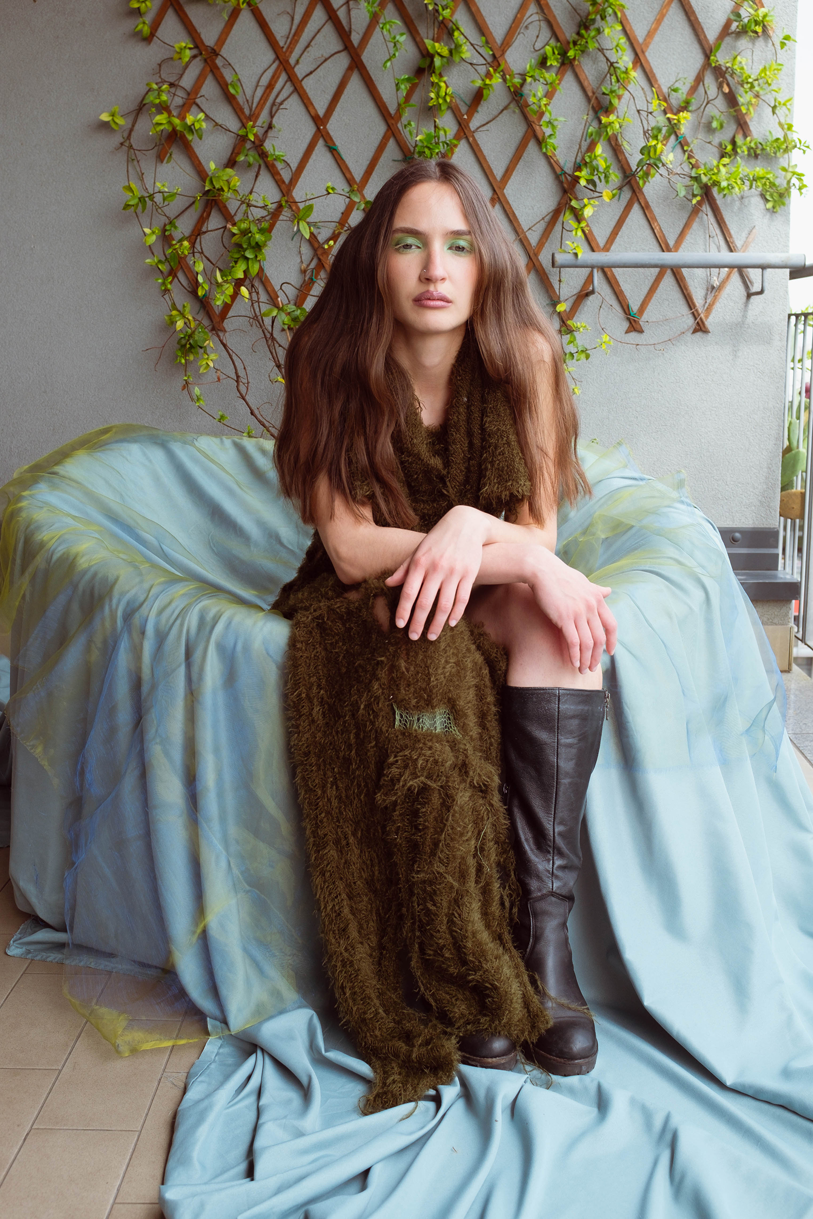 a woman sitting on a chair